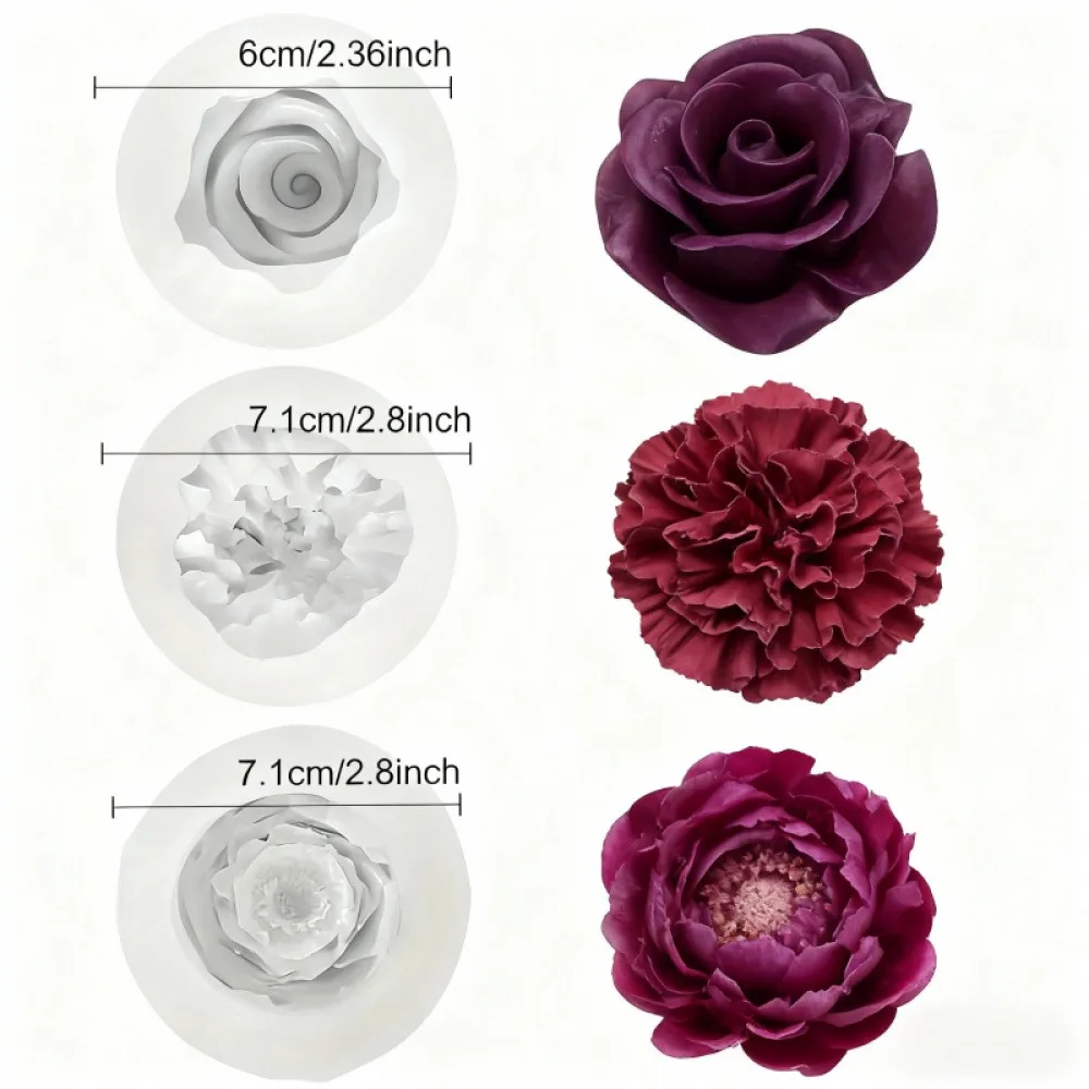 3-Piece Silicone Molds for Roses, Peonies, and Carnations, Suitable for Candles, Soap, and Clay Crafts, Ideal for Handicrafts, Home Decoration, Weddings, Birthdays, Valentine's Day, Thanksgiving Gifts - Candle Making Materials, Resin Art, Fine Petals, Specially Designed for Craft Enthusiasts, Complex Mold Details | Detailed Petal Textures, Elegant Floral Designs Suitable for Aromatherapy and Handmade Decorations.