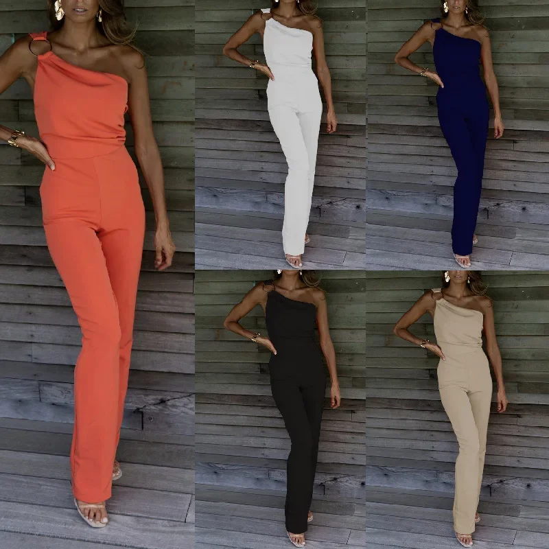 Overalls Sleeveless Jumpsuits 2024 New Summer Solid Color Women Casual One Piece Wide Leg Pants Loose Romper Office Lady