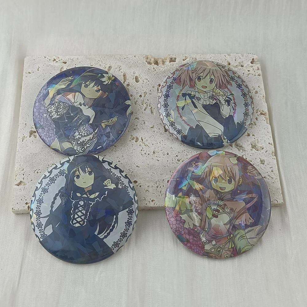 Anime Puella Magi Madoka Magica Homura Akemi Badge Cute Cartoon Girl Brooch Round Cosplay Lapel Pins Bag Hat Jewelry Accessories