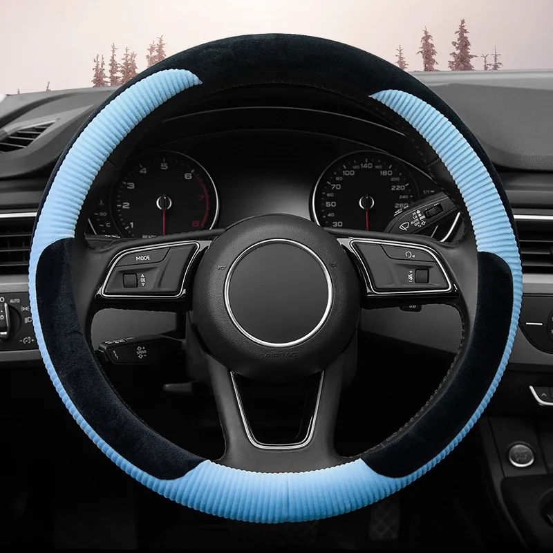 38cm Autumn and Winter Plush Car Steering Wheel Cover Warm silver fox fur Automotive interior modification