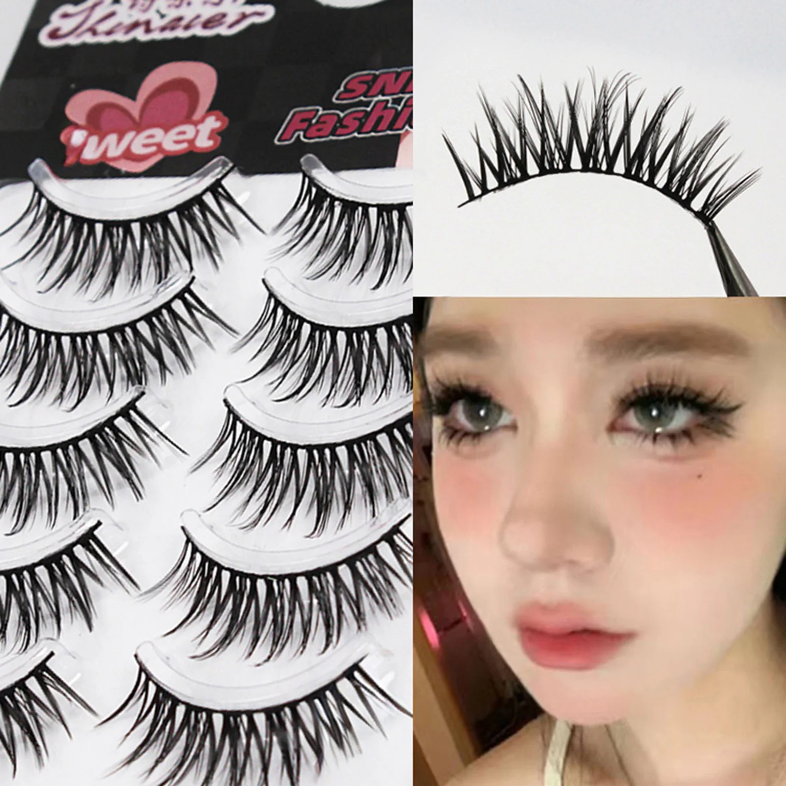 5 paires de faux cils Manga européens, cils tournesol vaporeux naturels, Volume noir 10-13mm pour les yeux bouclés, Extension de cils denses