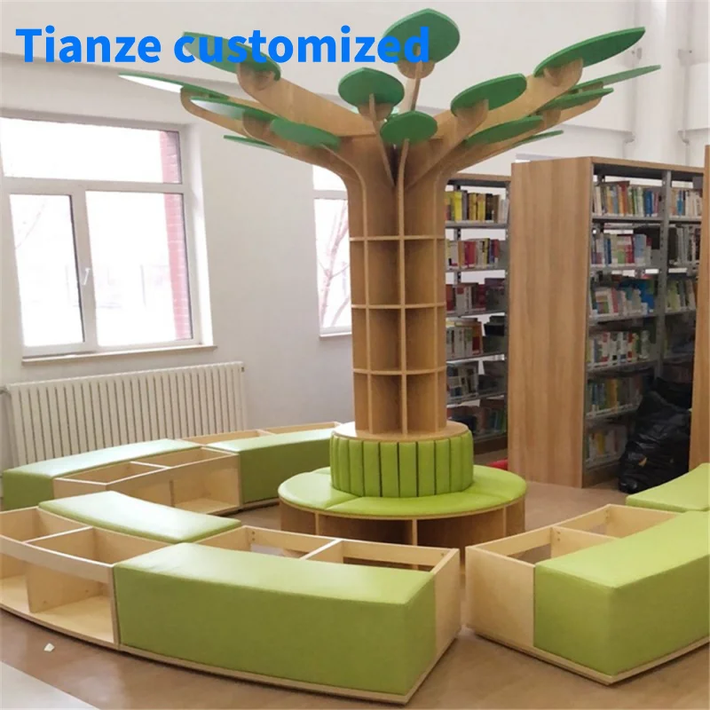 

（customized）Custom Library Interior Decoration Layout Design Metal Steel Book Shelf Table Library Wooden Furniture