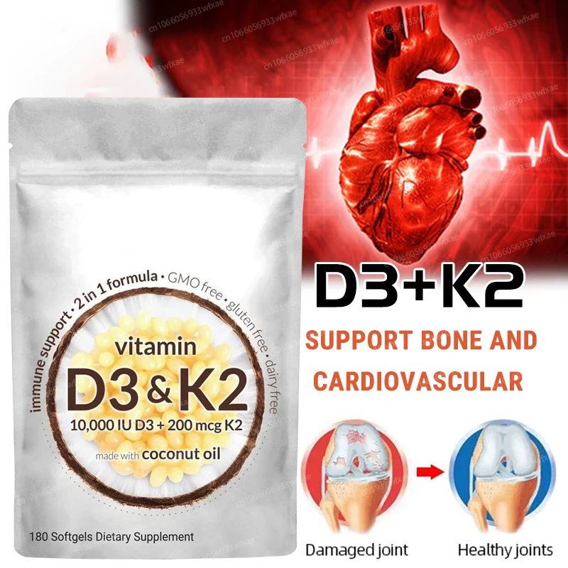 

2 In 1 Vitamin D3 K2 Virgin Coconut Oil Support Calcium Absorption in Bones 180/300 Softgels