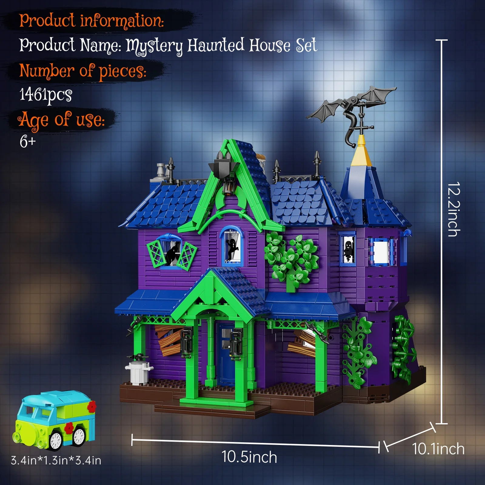 MOC Scoo-b Mystery Mansion Building Kit Haunted House Mystery Machine Bricks Toys Boys and Girls Gifts(1461 Pcs)