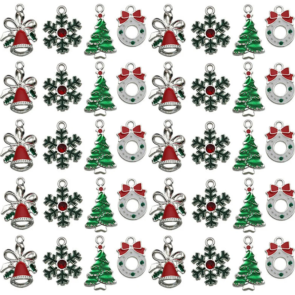 

28 Pcs Christmas DIY Pendant Jewelry Making Charms Craft Bulk Snowflake for Crafts Bell Keychain Alloy