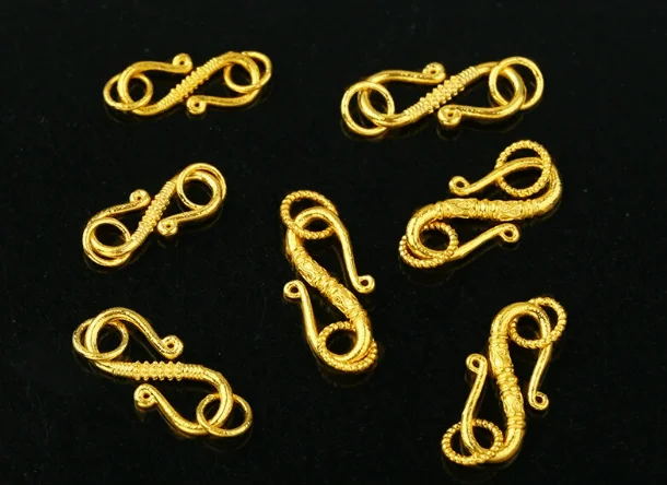 18k real gold clasp for diy bracelet karat gold connectors for beads S shape connector jewelry accessories