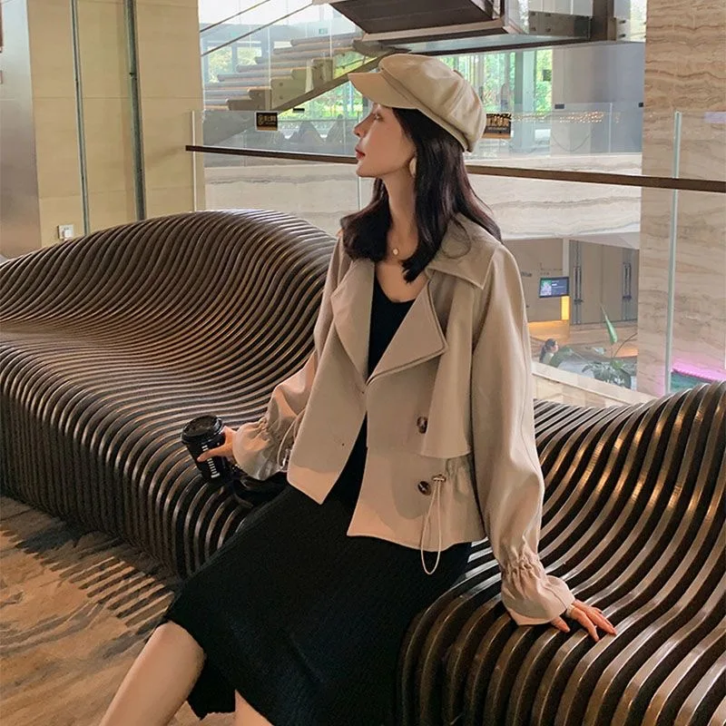 Elegant Women's Loose Suit Collar Jacket Short Style Korean Version Spring Autumn Waist-Cinching Coat Fashionable And Stylish