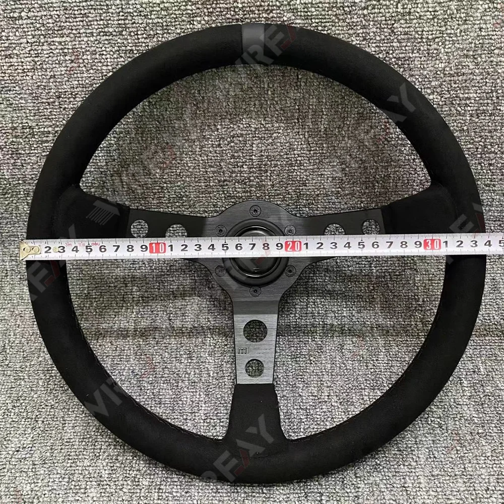 Suede Leather 14inch 340mm Car Steering Wheel Deep Concave Drift JDM Racing Black Edition