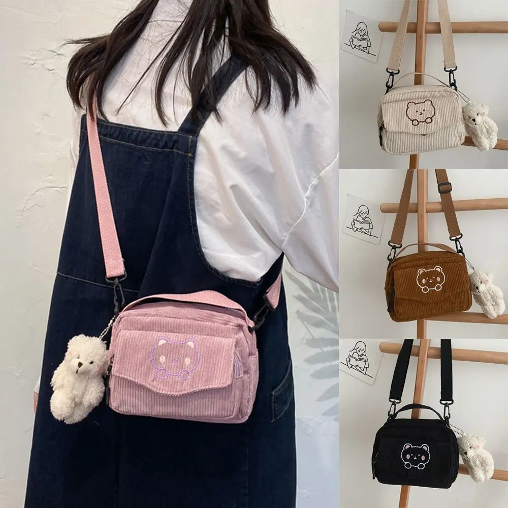 

Женская сумка с мультяшным принтом медведя, сумки на плечо, студенческие сумки, сумка-мессенджер, вельветовые женские сумки