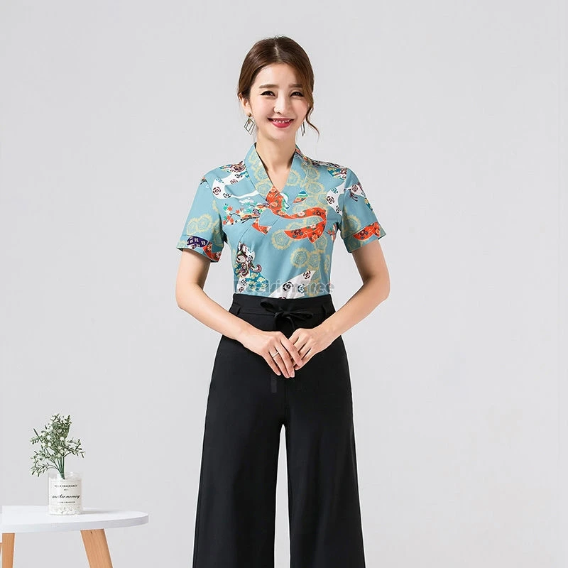 

2024 classic foot therapy technician work uniform spa health preservation club uniform chinese ancient style beautician garment