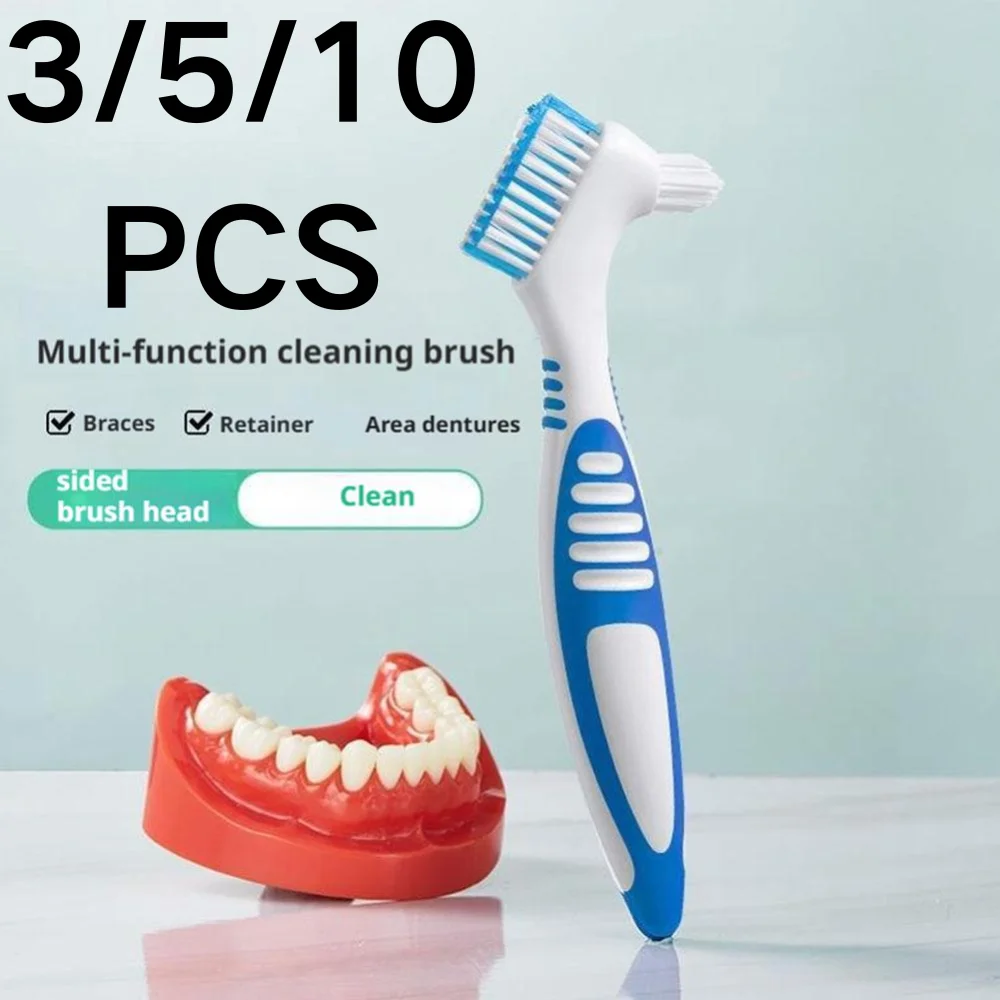 3/5/10 PCS Denture Toothbrush Cleaning Brush Oral Cleaning for Men or Women Deticated Brush Non-Slip Handle Portable Oral
