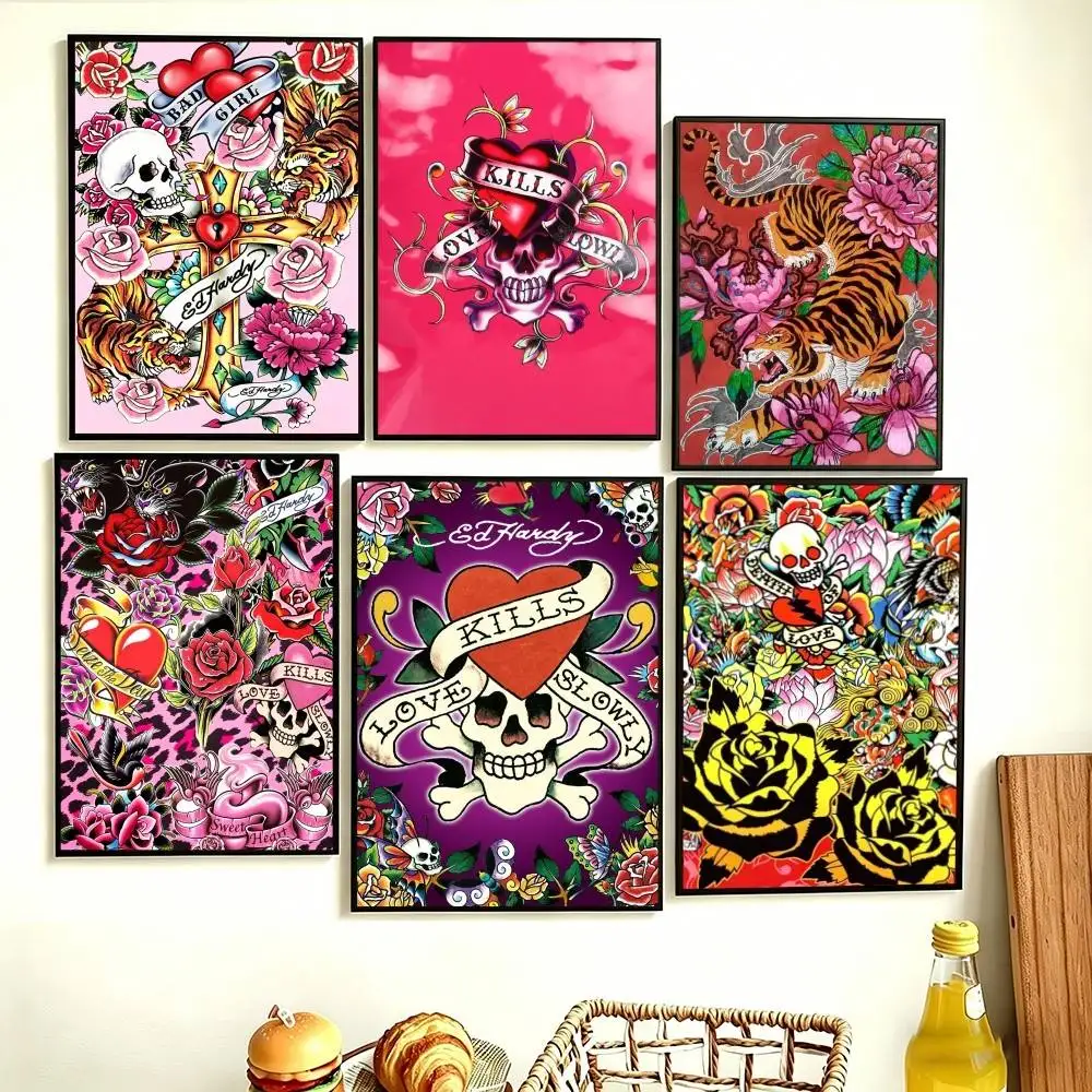 pink ed hardy wallpaper  Poster Perfect Space Sticker Self Adhesive for Office Home Theater Wall Art Decor Fancy Gift