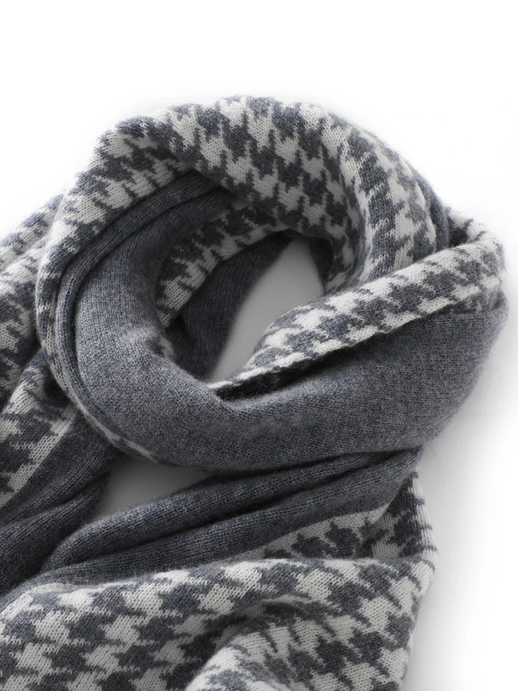 Women Cashmere Shawl Scarf Jacquard Color-blocking Thicken Autumn Winter Warm Soft 100% Cashmere Knitwear Luxury Retro Big Scarf