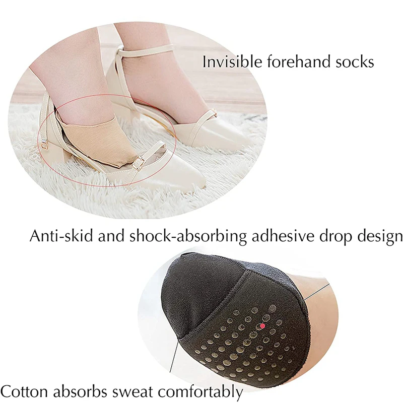 Half Forefoot Socks Foot Cushion Socks for High Heels Seamless Toe Topper Liner Non-Slip Pain Relief Sponge Women's Invisible