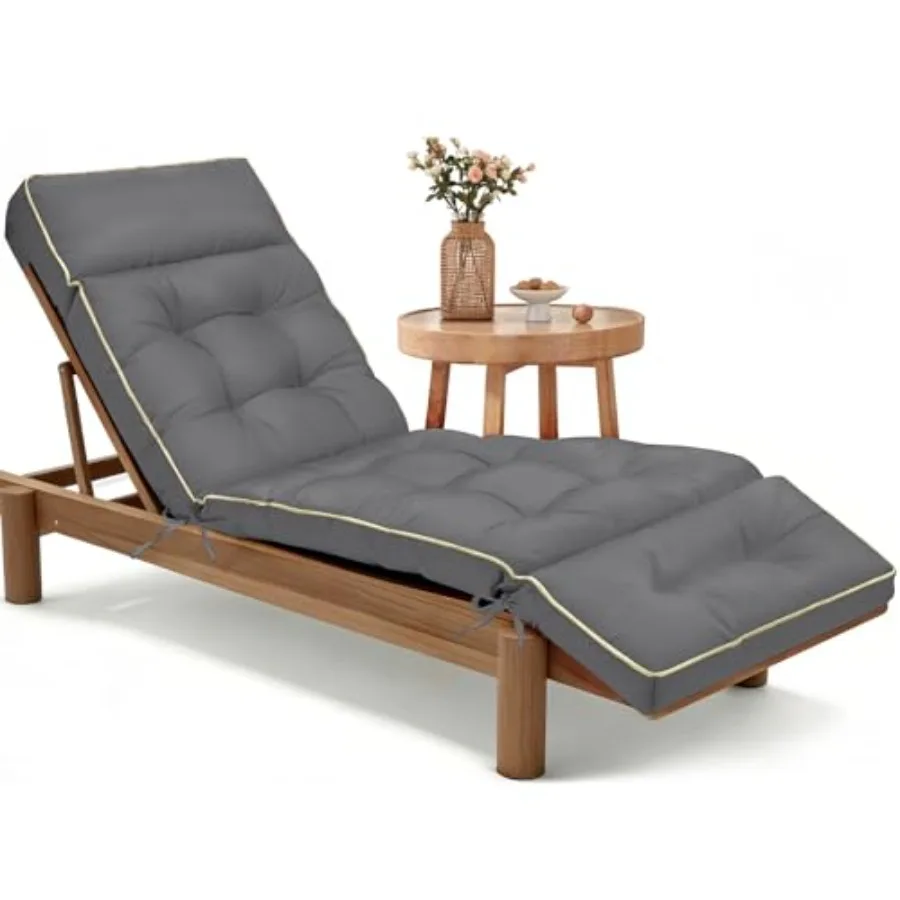 Chaise Lounge Cushion Outdoor Memory Foam Replacement Patio Pool Lounge Chair Cushion with Ties for Outdoor Furniture 74 x 22 x