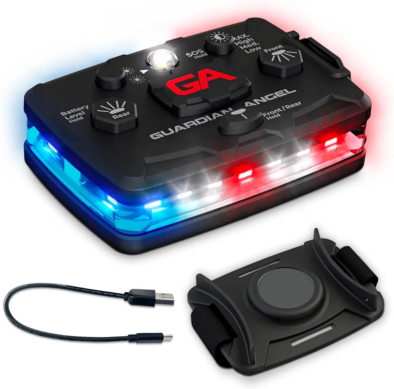 Rechargeable Magnetic LED Safety Light for Police Firefighters First Responders - Red Blue White Front Rear Lights