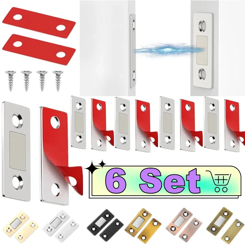 6-1Set Strong Magnetic Cabinet Catches Ultra-Thin Door Magnets Stops Invisible Adhesive Drawer Magnet Catch for Kitchen Closer