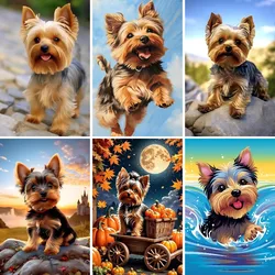 Paint with Diamonds of Yorkie Dog, Full Square Embroidery, Yorkshire Terrier Cross Stitch Set, Mosaic Rhinestones, DIY Gift