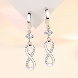 Trendy Female Wedding Jewelry 925 SIlver Needle Needle 8-shaped Infinity Zircon Earrings For Women Long Tassel Earrings Gift