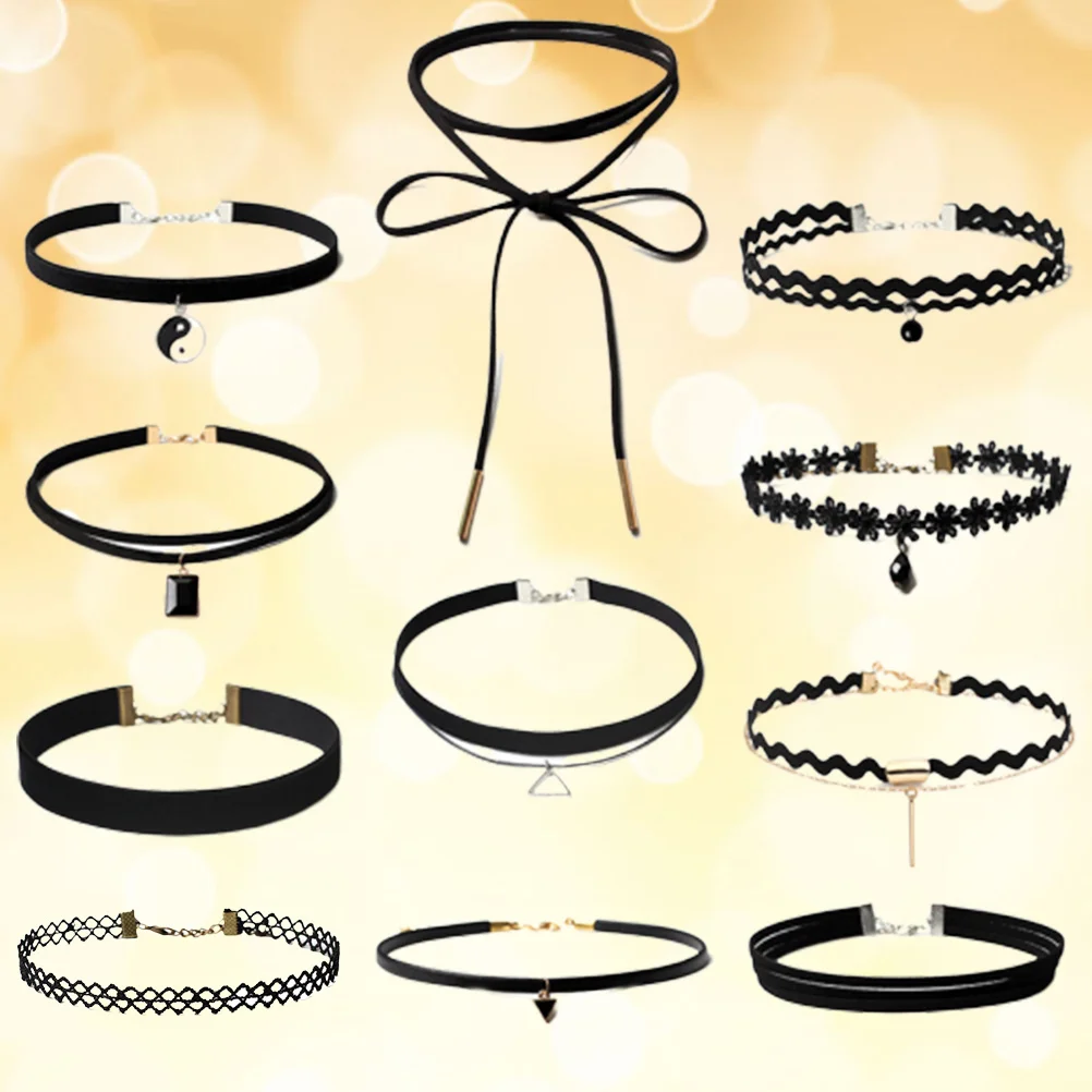 11 قطعة قلادة على شكل قلادة سوداء على الطراز القوطي للنساء خفيفة الوزن وأنيقة للارتداء اليومي هدية لذكرى عيد ميلادها وأم عيد الحب