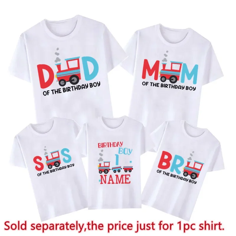 Train themed family birthday T-shirt, children's boy, dad, mom T-shirt, casual short sleeved shirt, top