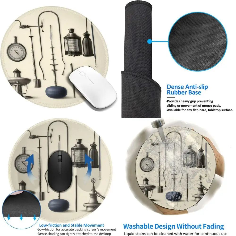 

8-дюймовый комфортный игровой коврик для мыши медицинской тематики с прошитыми краями и нескользящей резиновой основой, водонепроницаемый дизайн