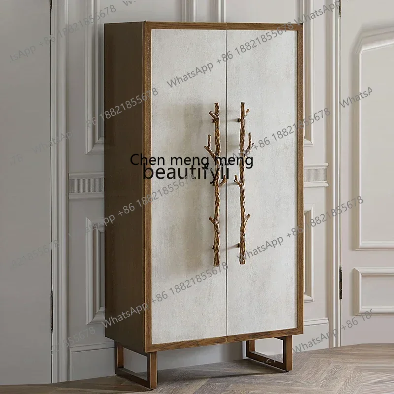 

182Q American retro solid wood porch storage double door dining French wine cabinet