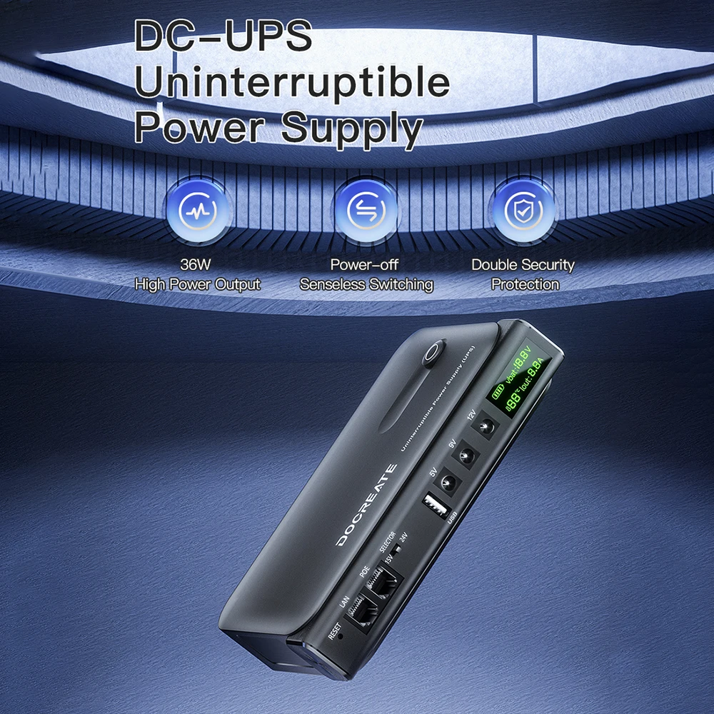 DC 36W DC1036L Digital UPS Uninterruptible Power Supply Without Battery 5V 9V 12V 24V UPS Backup Power Adapter For WiFi Router