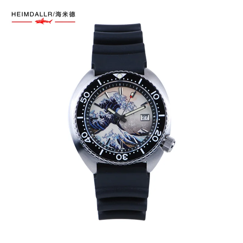 Heimdallr Men\'s Abalone Diver Watch 44mm Kanagawa Wave Full BGW-9 Blue Luminous Dial Sapphire NH35 Movement 20Bar Waterproof