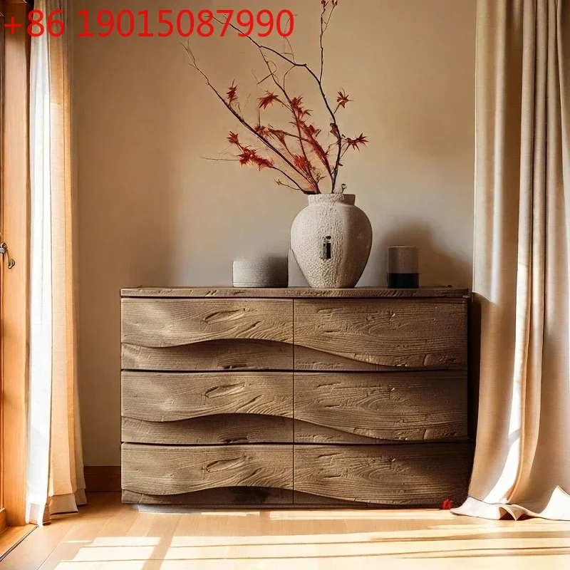 

Medieval pure solid wood six-chest cabinet, bedroom storage, creative storage cabinet, drawer cabinet, log