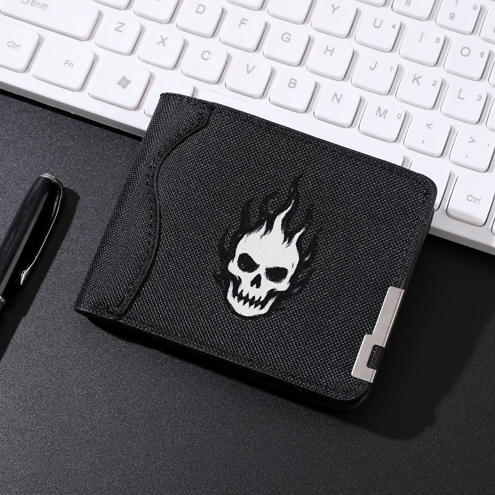 Men's Casual Canvas Wallet Quirky Skull Design Coin Purse Student Credit Card Holder Wallet
