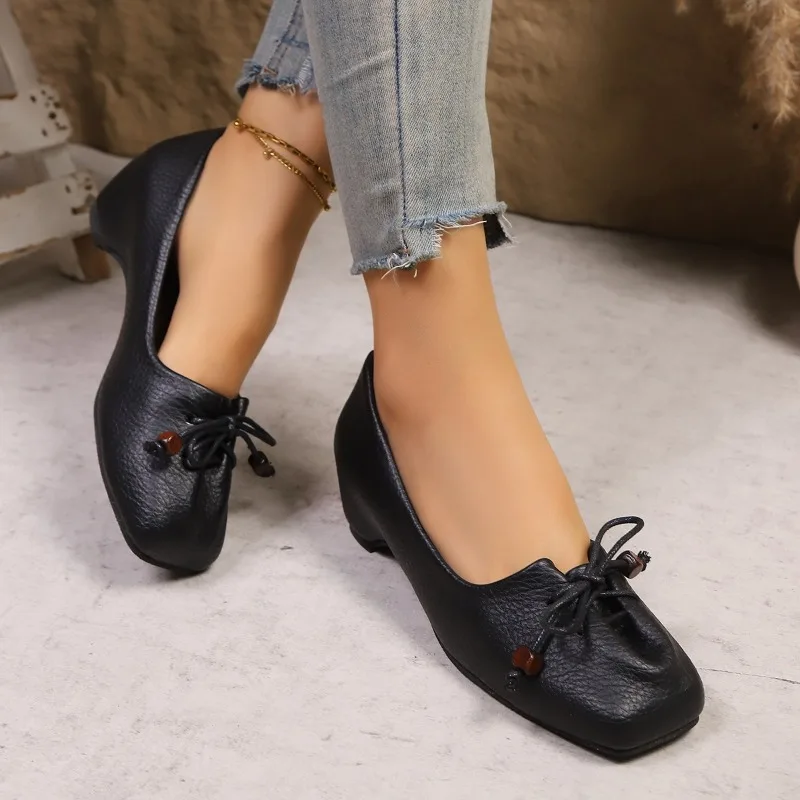 2025 arco retro dentro aumentado mary jane feminino boca rasa deslizamento-on commuter dedo do pé quadrado temperamento único