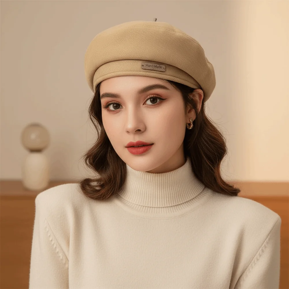 Sunshade Bonnet Warm Woolen Beret Solid Color All Match French Hat Comfortable Elegant Winter Beanie Chilly Days