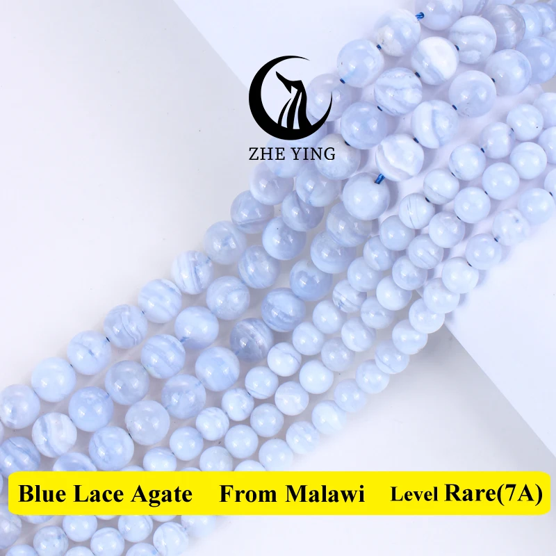 100% Natural Blue Lace Agates Stone Beads Round Loose Beads for Jewelry Making Needlework Beads Diy Bracelet 15''