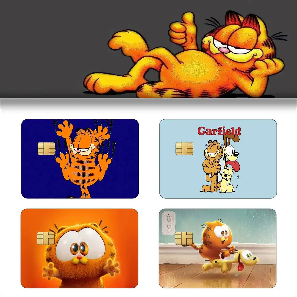 Anime Garfield Anime Cartoon 4pcs 1Set Skin Stickers Film Tape Case For Big Credit Debit Card Front Side