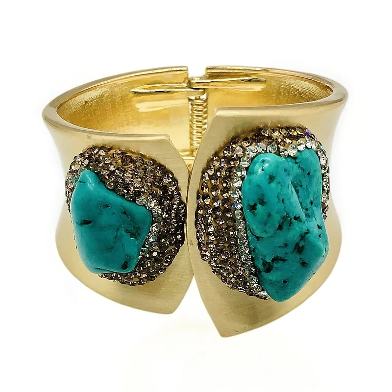 Turquoise Wide Edged Large Bracelet High-end Rough Crystal Bracelet, Personalized and Exaggerated Jewelry Wholesale