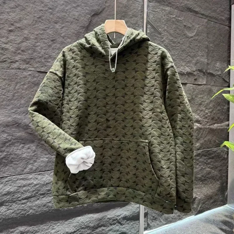 

Men's Hoodies New Autumn Winter Hooded Sweatshirt Long-sleeved Tops Casual Sports Pocket Woven Jacquard Jacket Pullover