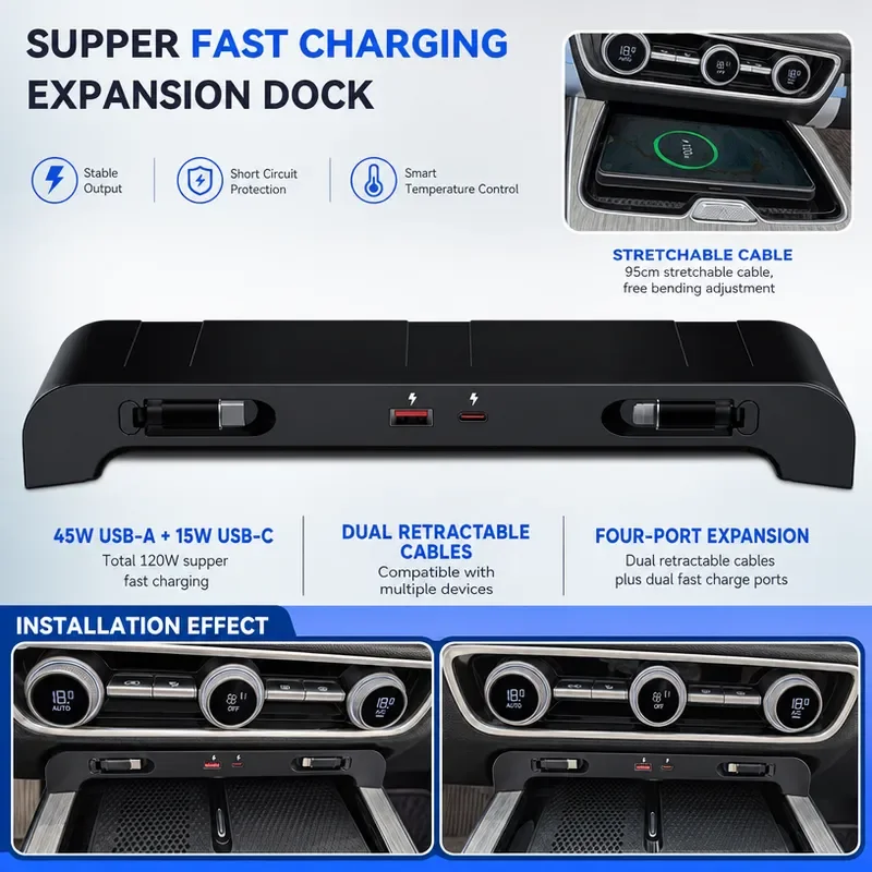 For 23-25 Hongqi HS5 Car Charger Super Fast Charging Docking Station Cigarette Lighter Modification Accessories