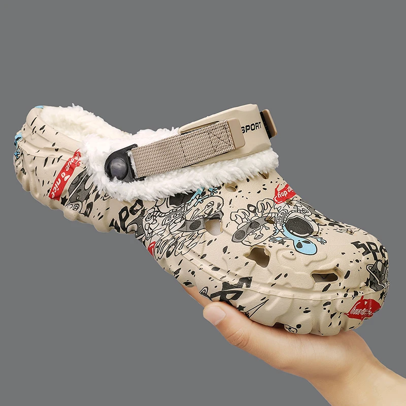 Yrzl chinelos masculinos de inverno, sapatos quentes e felpudos para casa, antiderrapantes, para ambientes internos e externos, chinelos quentes de eva