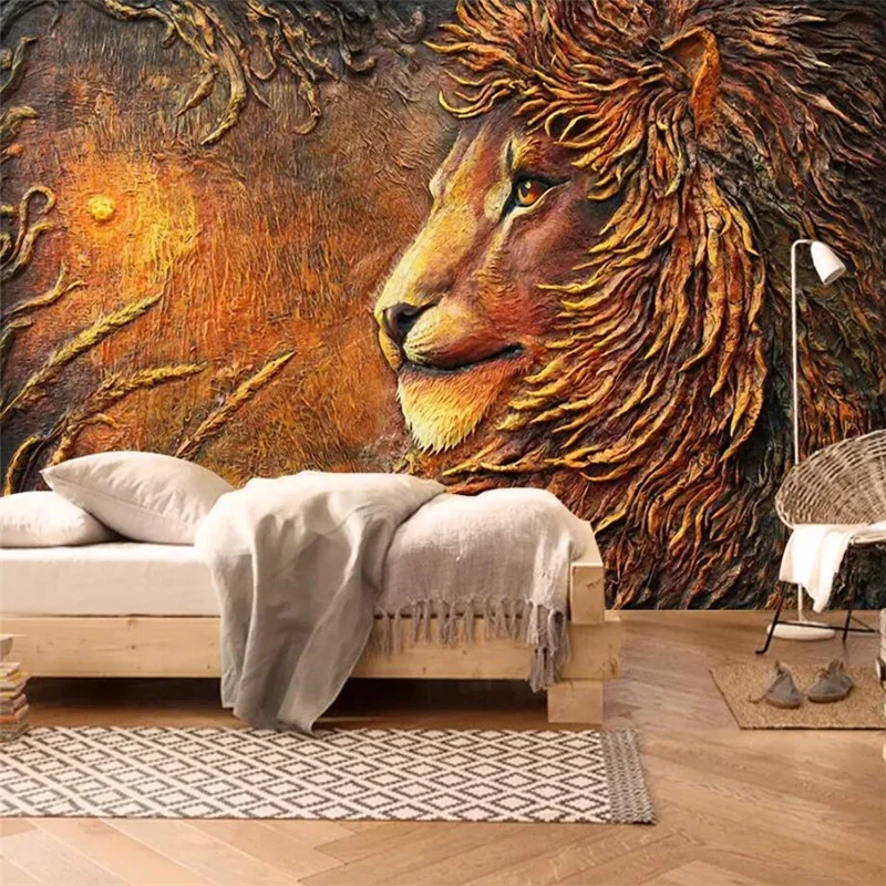 

Custom wallpaper 3d mural embossed golden lion TV background wall living room bedroom wall paper landscape forest dinosaur mural