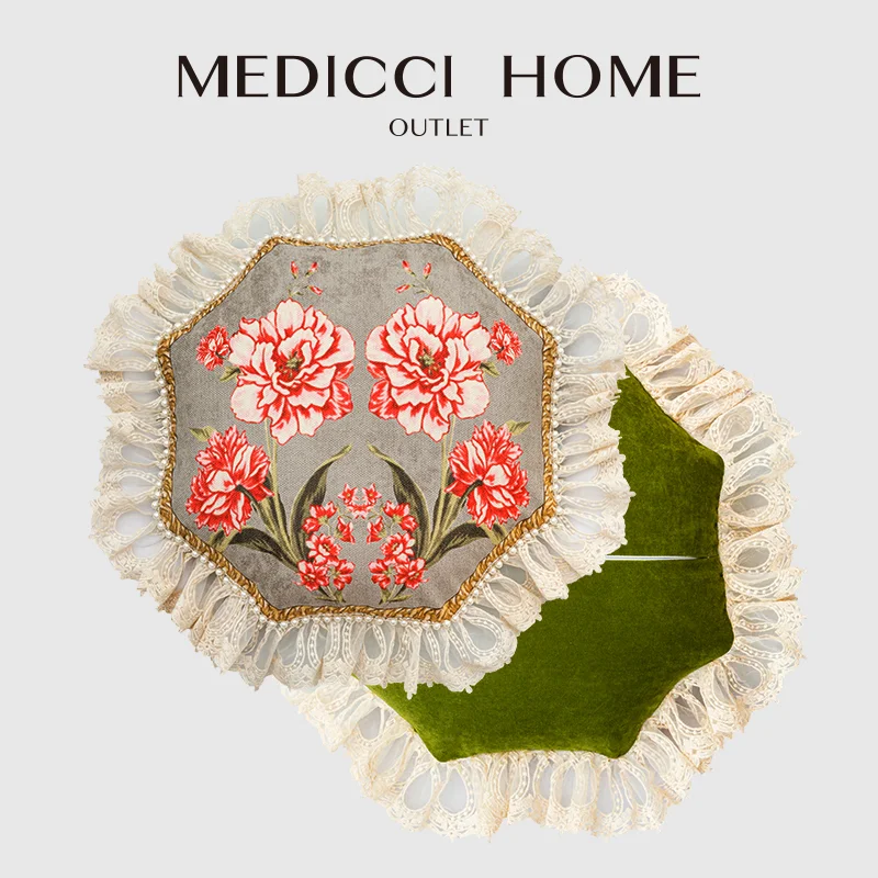 Medicci Home Irish Flower Throw Pillow Cover Lace Fringed Octagon Exquisite Pillowcase Vintage Shabby Chic Cushion Case 35x35cm