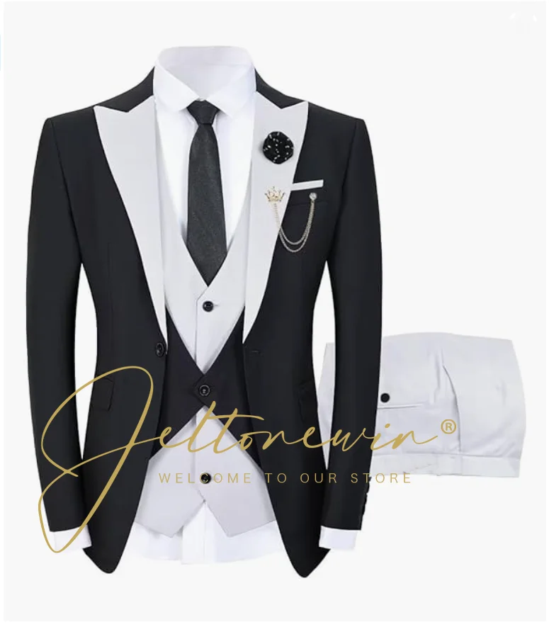 

Business Suits for Men Wedding Groom Peaked Lapel Jacket Pant Vest Men Dress Costume Homme Prom Party Men Clothes 3 Pcs