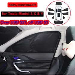 for Tesla Model 3 Y X S 2023 2024 Privacy Sun Shade Car Side Window Sunshade Roof Skylight Blind Shading Net Front Windshield