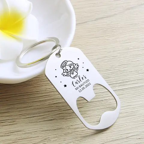 Custom Engraved Name Baptism Bottle Opener Keychain Favors Stainless Key Chain Personalized Christening Favor Gift For Guest