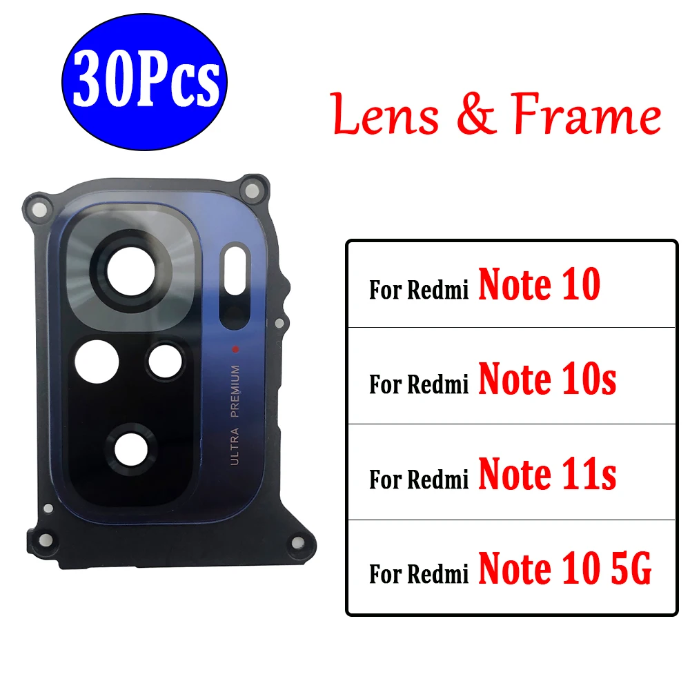 

30Pcs，For Xiaomi Redmi Note 10S 10 5G 11S Rear Camera Glass Lens Cover With Frame Holder with Sticker Replacement