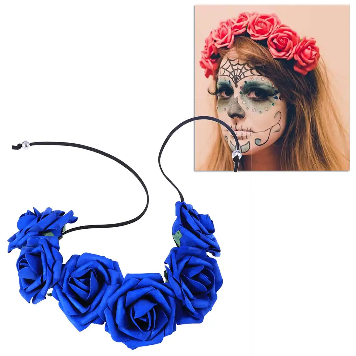 

Foam Rose Hair Wreath Dark Blue Floral Headpiece Wedding Party Accessory Adjustable String Back Design Fits Mother Daughter