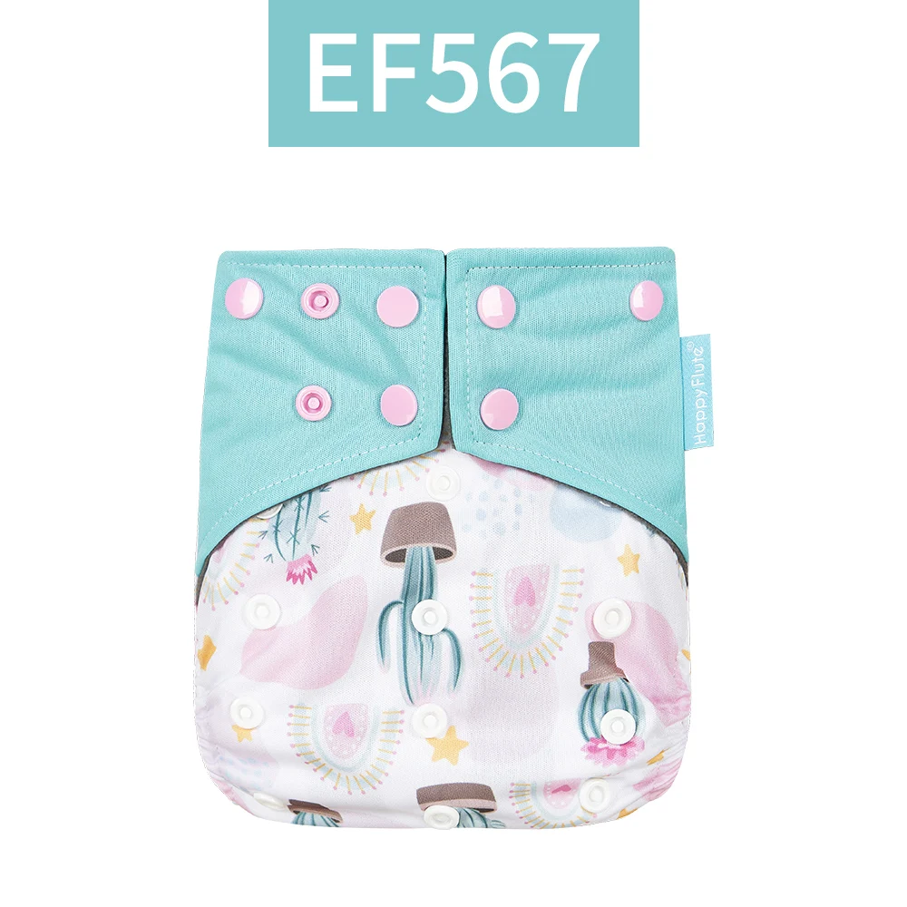 HappyFlute New Print 3-15Kg OS Adjustable Cloth Diaper Bamboo Charcoal Inner Pocket Diaper Waterproof Reusable Baby Nappy