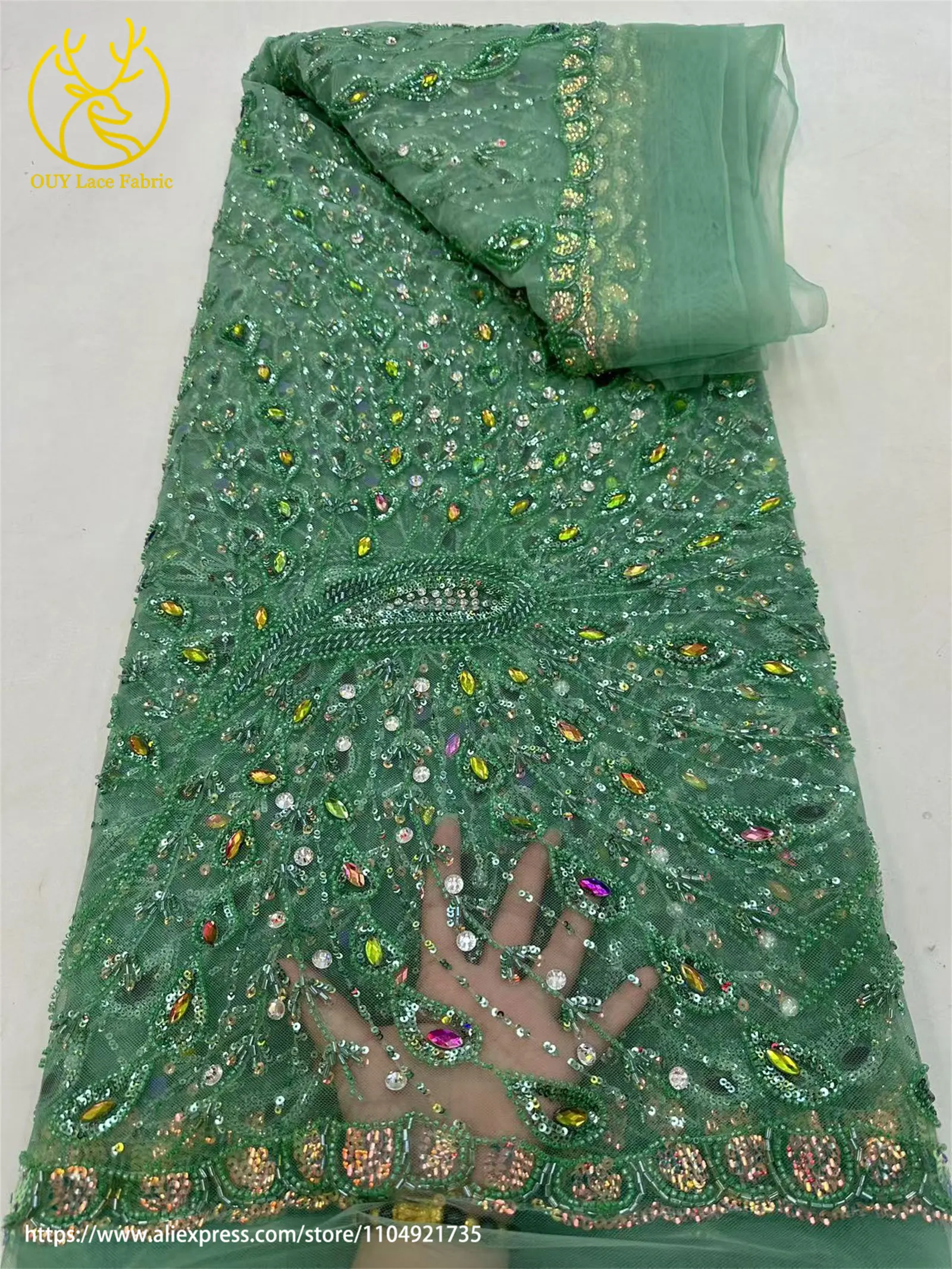 Teakrot Eleganter Afrikanischer Luxus-Spitzenstoff 2026 Luxuriöser Nigerianischer Französischer Perlen-Pailletten-Spitzenstoff für Hochzeitskleider – Detail 14