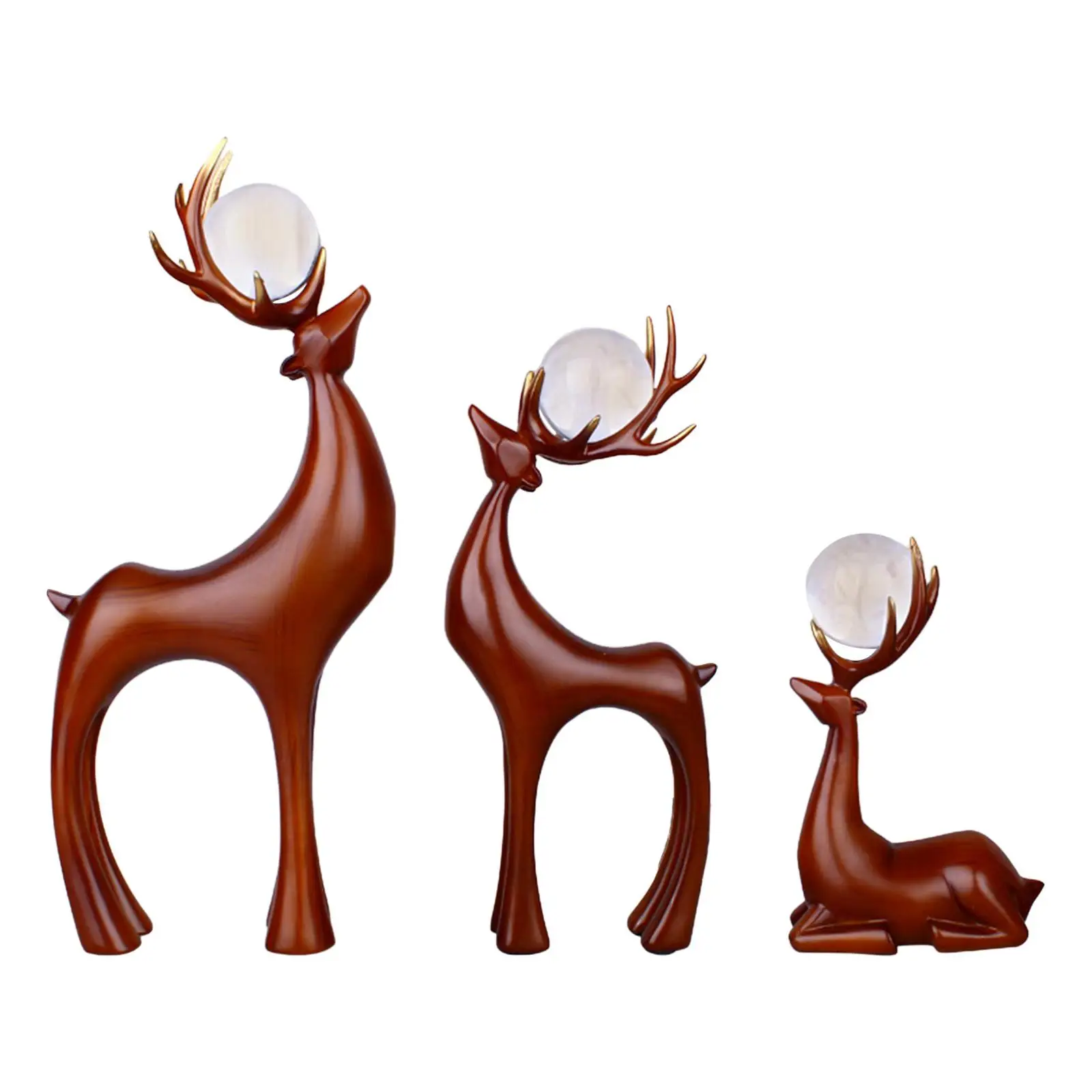Christmas Reindeer Statues Set of 3 Resin Deer Figurines Sitting Standing for Mantel Shelf Table Decorations Home