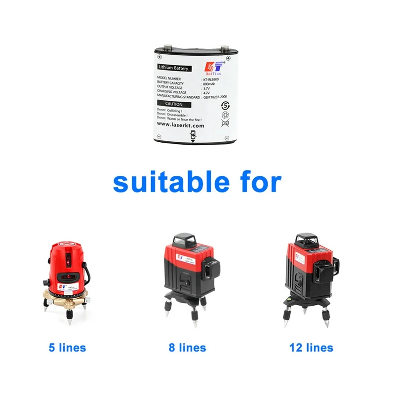Bateria litowa Kaitian do poziomica laserowa Nivel 8 linii 12 laserów liniowych poziomica z możliwością ładowania 3.7V 800mAh z okablowaniem